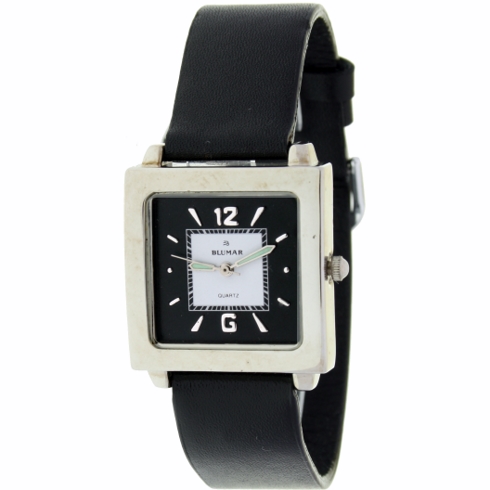 Blumar Reloj Analógico  De Mujer - Caja Cuadrada - Esfera Blanco Y Negro