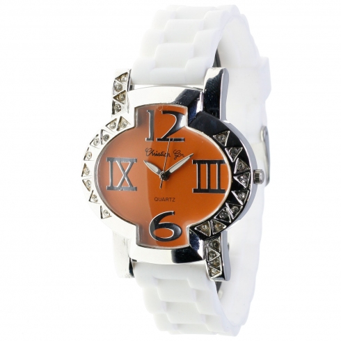 Christian Gar Reloj Christian Gar 7573 Para Mujer Esfera Color Naranja Correa Silicona Blanca