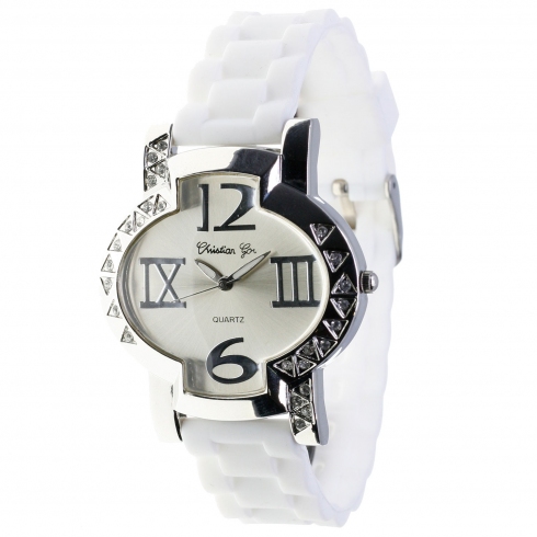 Christian Gar Reloj Christian Gar 7573 Para Mujer Esfera Color Plata Correa Silicona Blanca