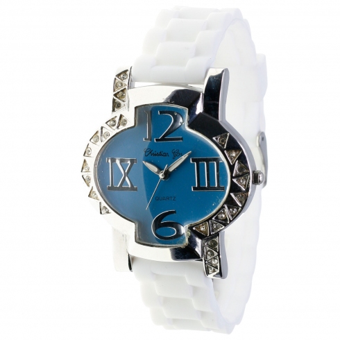 Christian Gar Reloj Christian Gar 7573 Para Mujer Esfera Color Azul Correa Silicona Blanca