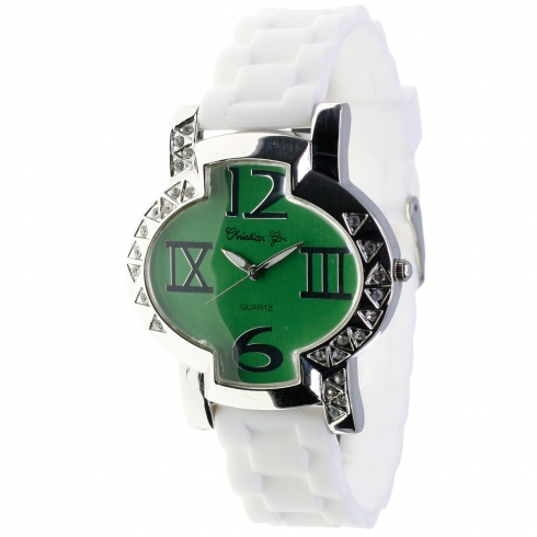 Christian Gar Reloj Christian Gar 7573 Para Mujer Esfera Color Verde Correa Silicona Blanca
