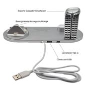 miniatura Cargador inalámbrico Qi 3 en 1 para smartphone color plateado, teléfono estación de carga 15W