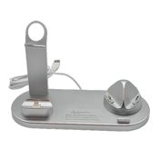 miniatura Cargador inalámbrico Qi 3 en 1 para smartphone color plateado, teléfono estación de carga 15W