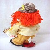miniatura PELUCHE MUÑECO PAYASO EN MONOPATIN PATINETE A PILAS CON DESPLAZAMIENTO MARRON NARANJA