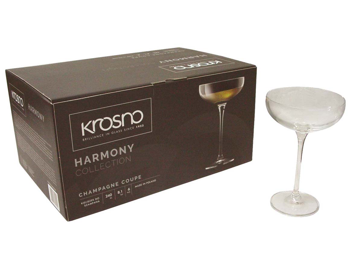 LOTE 6 COPAS CRISTAL TRANSPARENTE CHAMPAN CHAMPAGNE COUPE KROSNO 240ML