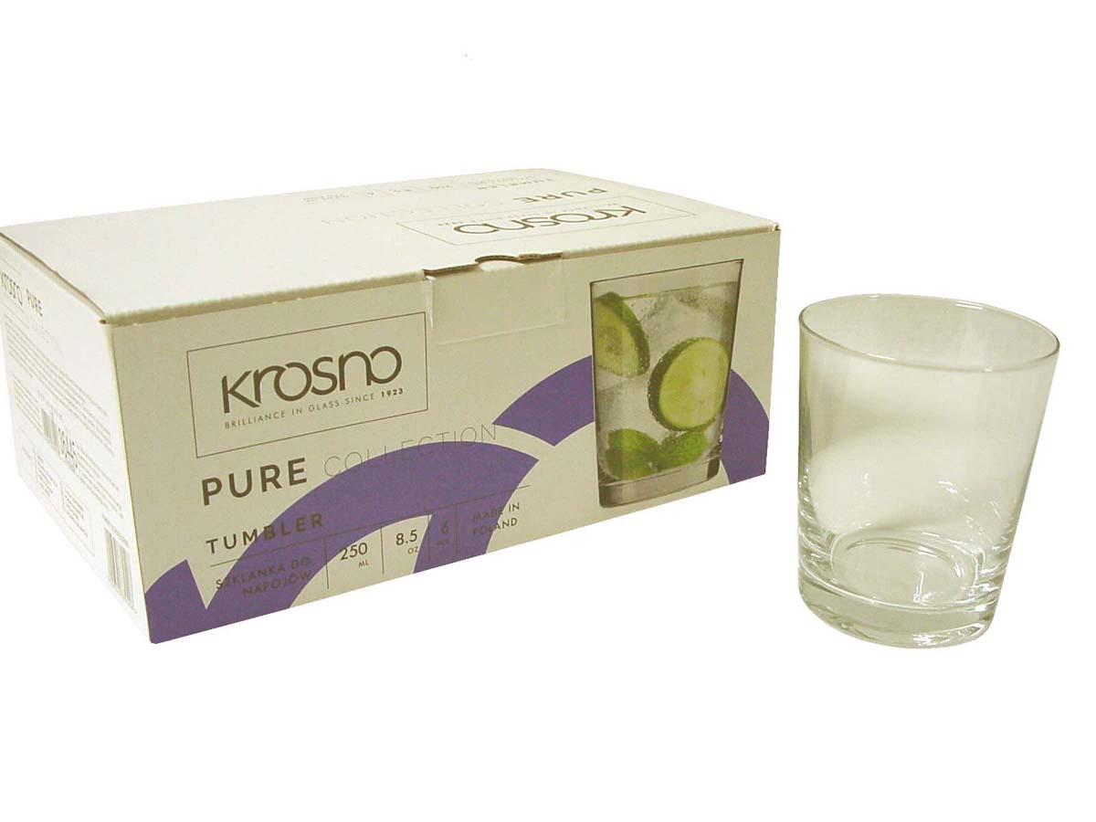 Lote 6 Vasos Cristal Transparente Recto Whisky Agua Pure 250 ml