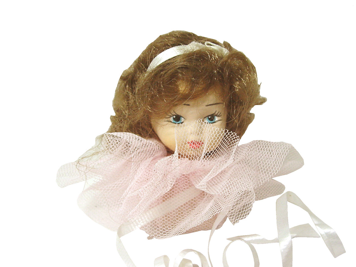 FIGURA MUÑECA CABEZA CERAMICA HUECA TUL ROSA