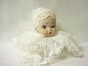 miniatura FIGURA MUÑECA CABEZA CERAMICA HUECA PUNTILLA BLANCO