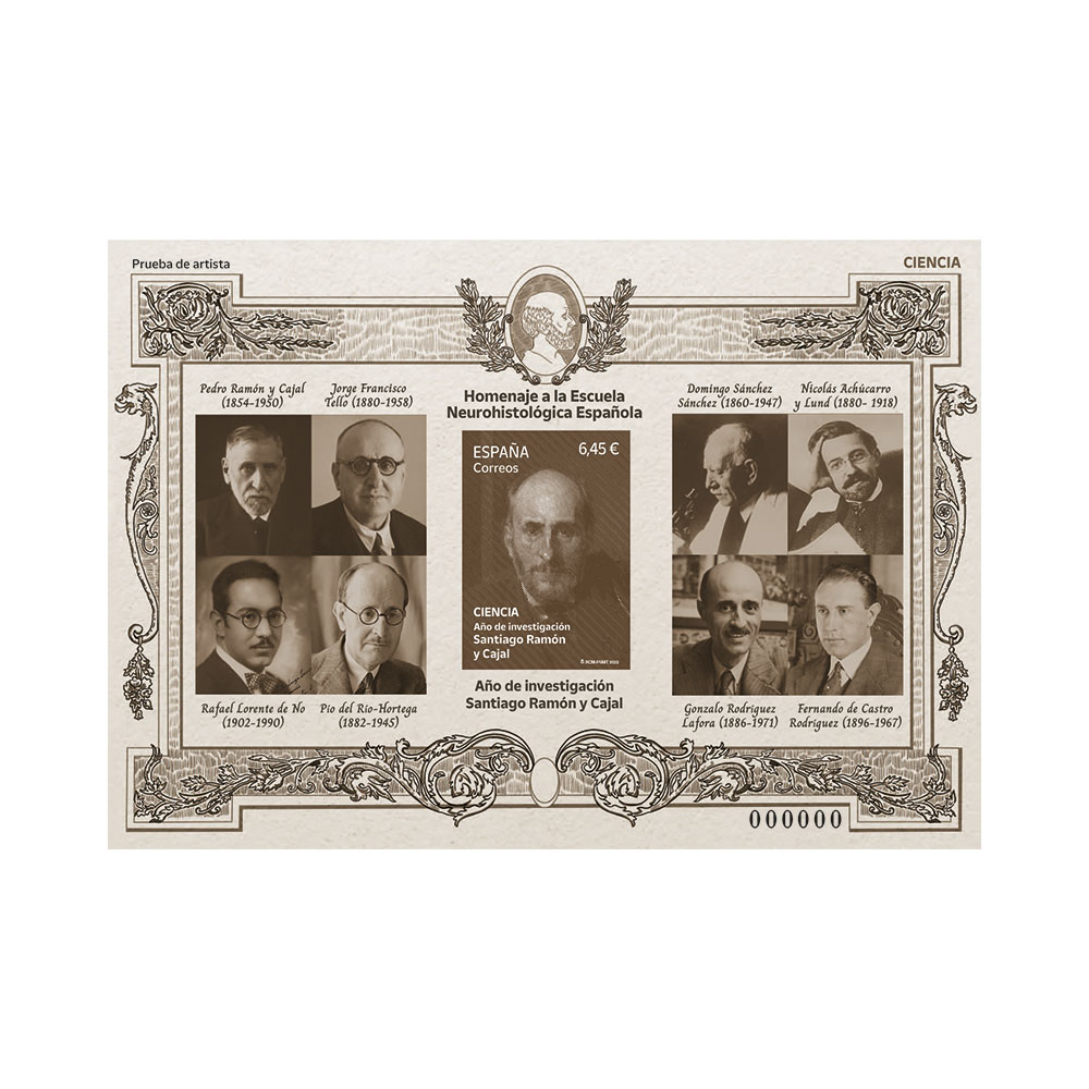Prueba Filatélica Sello Año de investigación Santiago Ramón y Cajal | Homenaje escuela neurohistorló