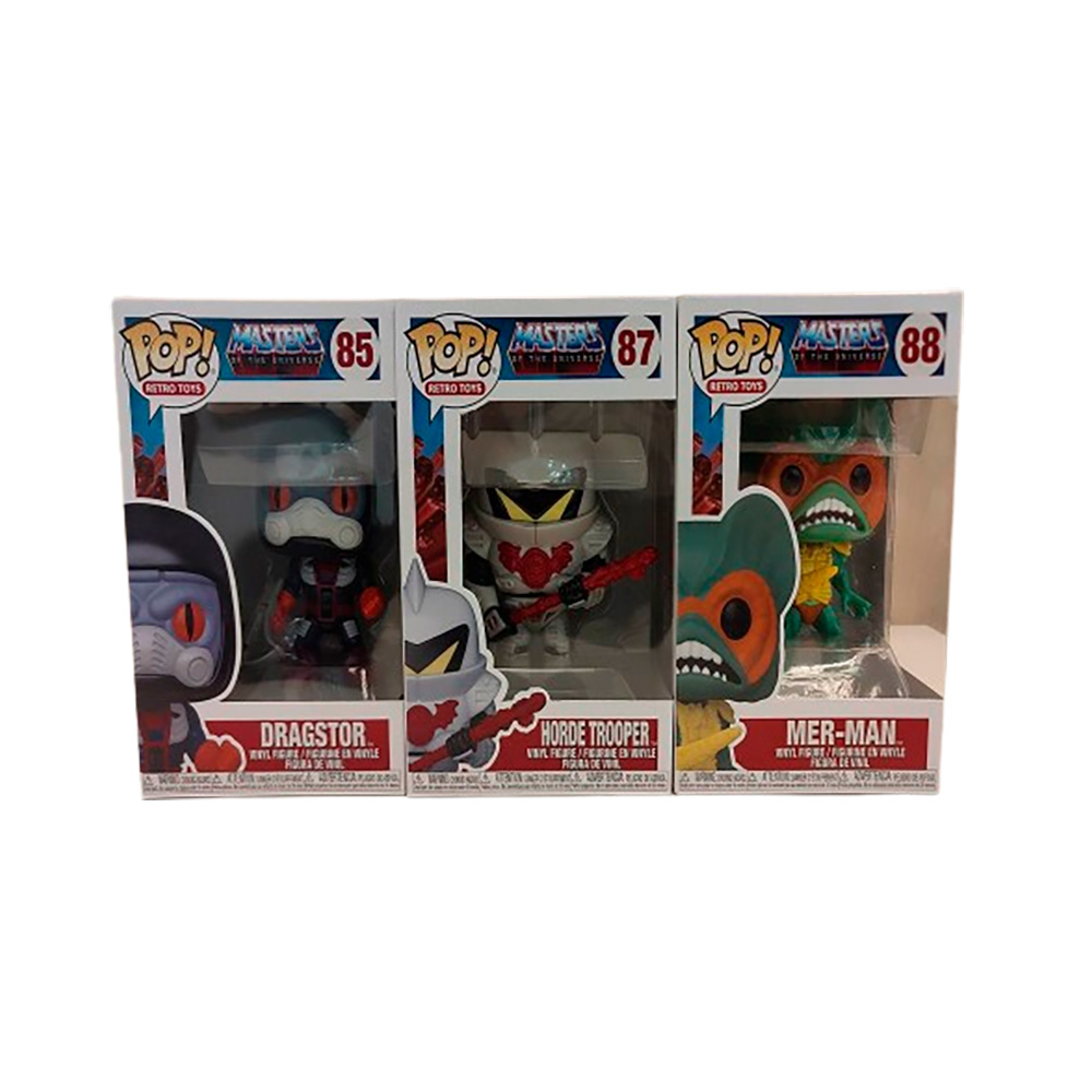 Pack 3 Funko POP! - Masters of the Universe - Dragstor 85,  Horde Trooper 87 y Mer-Man 88