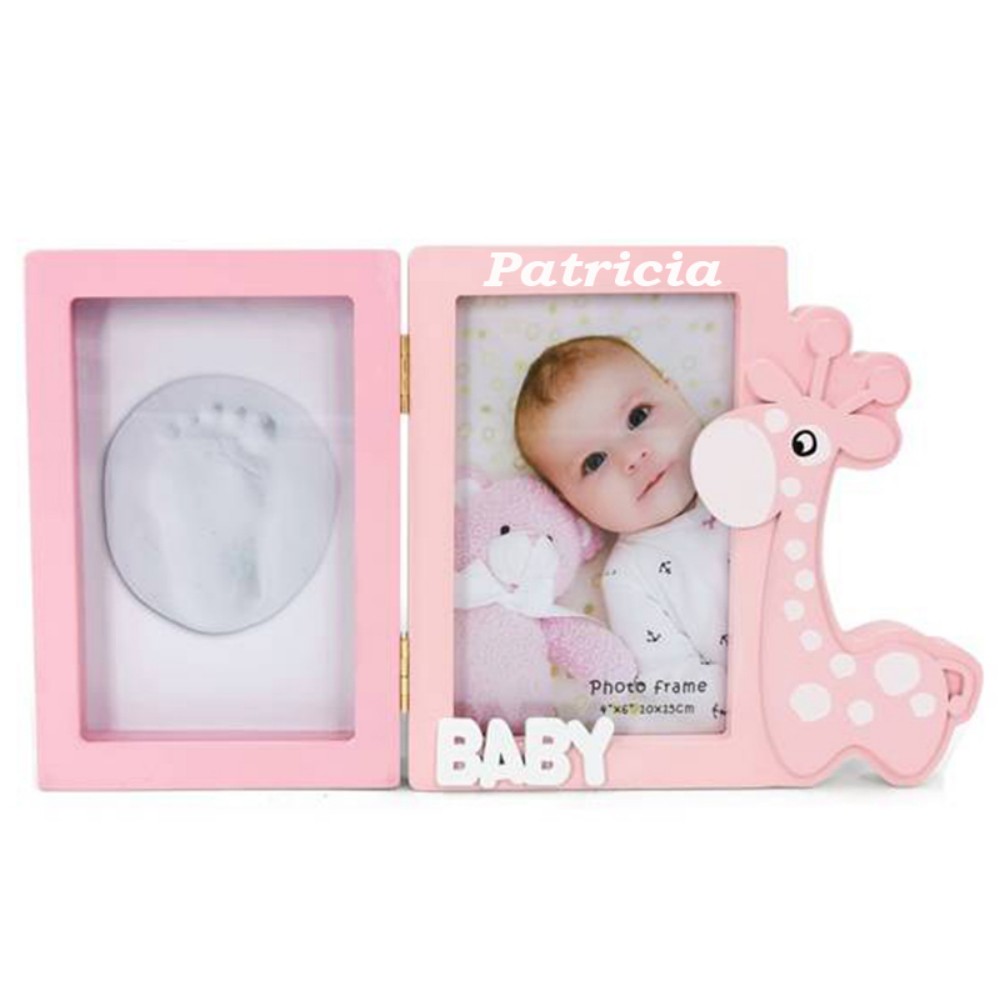 Tape Pink Portafotos y huella de bebé de madera personalizado con nombre