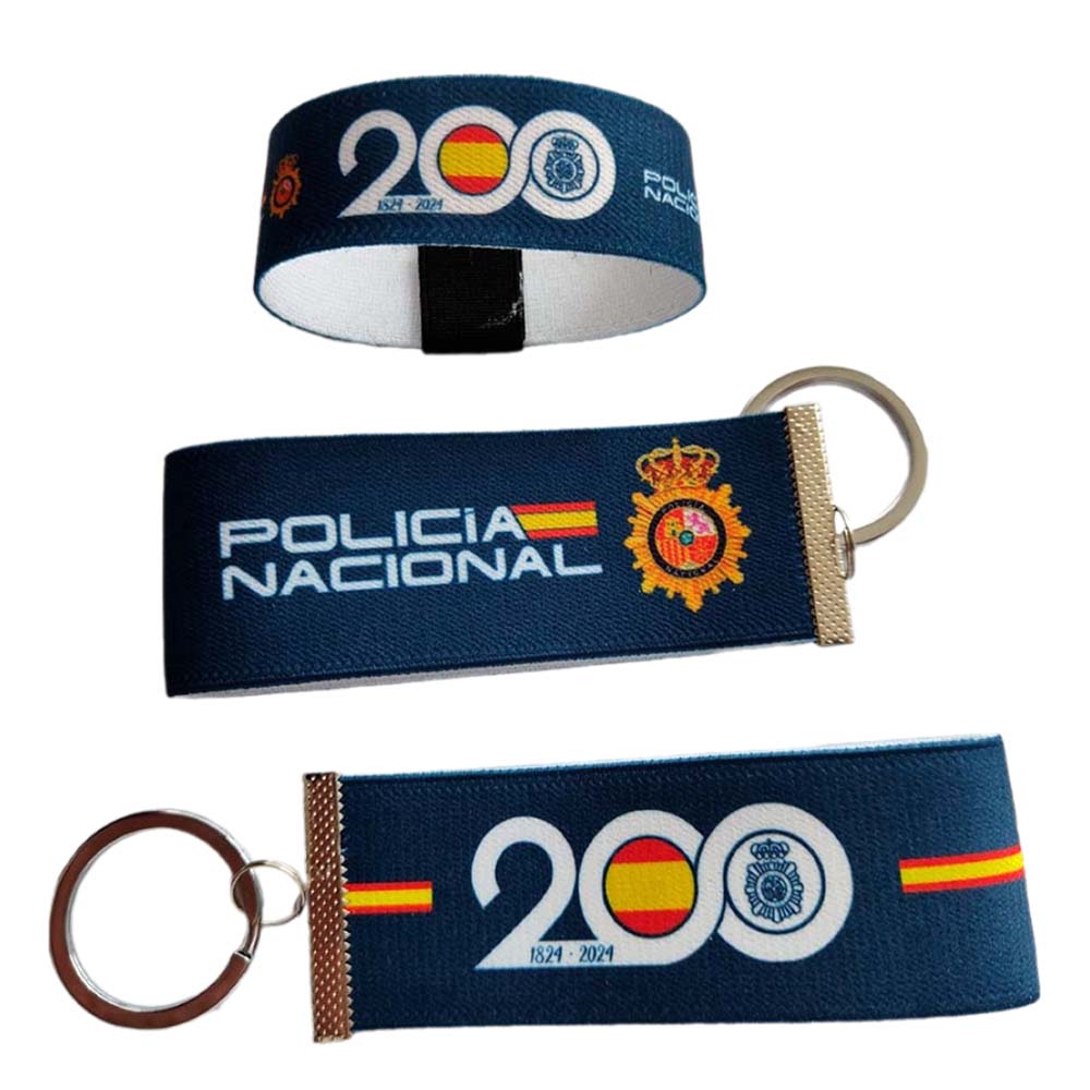 Detoomas Pack llaveros y pulsera goma 200 años Policía Nacional