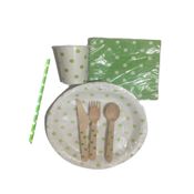 miniatura Kit de fiesta Vajilla desechable lunares verdes 1