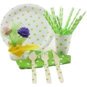 miniatura Kit de fiesta vajilla desechable lunares verdes 2