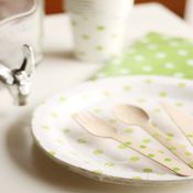 miniatura Kit de fiesta vajilla desechable lunares verdes 3