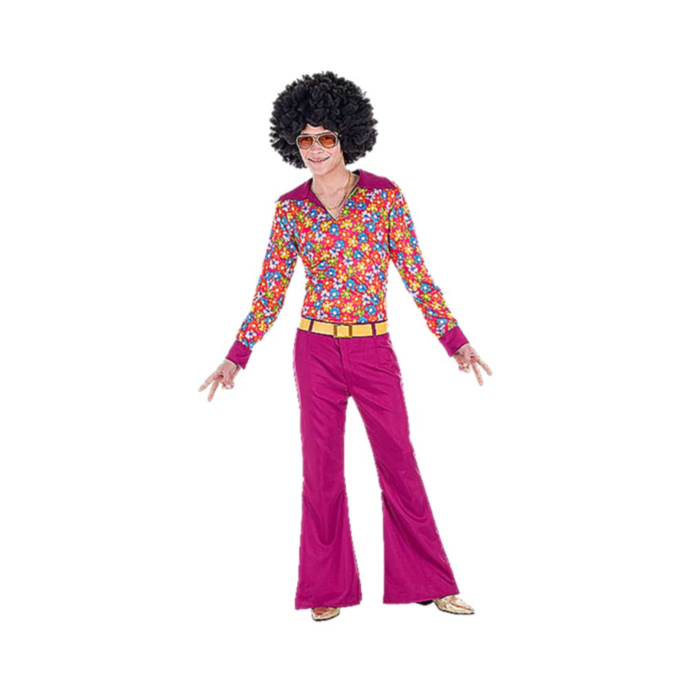 Disfraz Hippie Hombre años 70 Flores Adulto