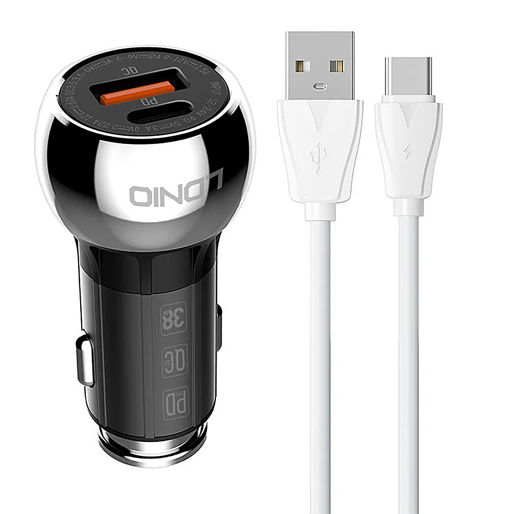 Cargador USB Dual PD LDNIO C1 para coche, convertidor de carga rápida tipo C QC3.0, 38w