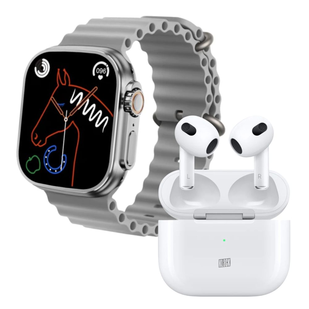 Klack Pack Deportivo Smartwatch Klack® S8Ultra y Auriculares Bluetooth Klack® Pro 6S - Gris