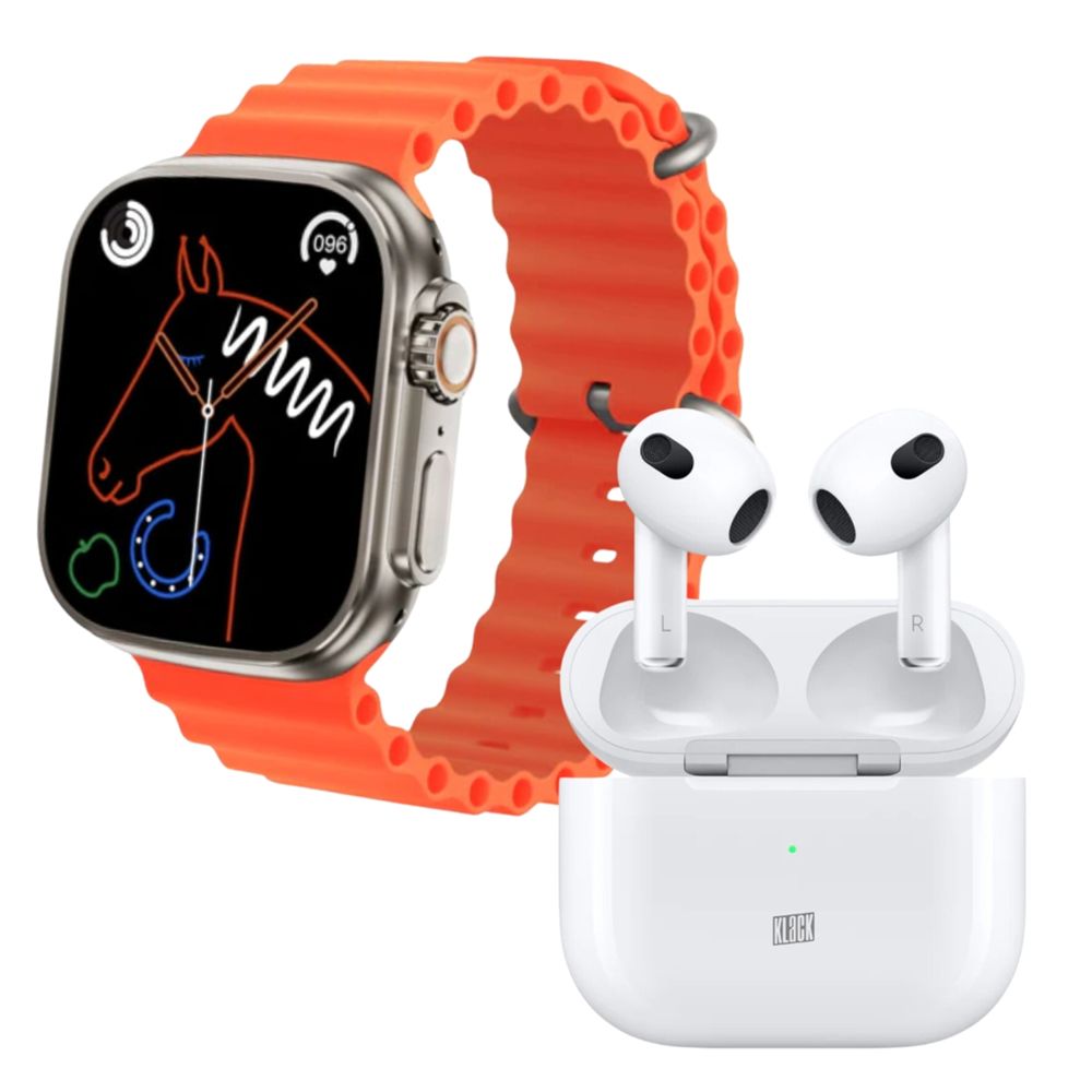 Klack Pack Deportivo Smartwatch Klack® S8Ultra y Auriculares Bluetooth Klack® Pro 6S - Naranja