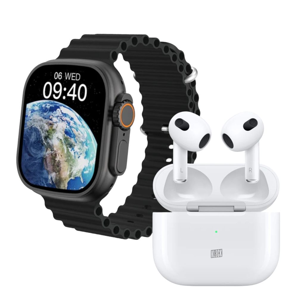 Klack Pack Deportivo Smartwatch Klack® S8Ultra y Auriculares Bluetooth Klack® Pro 6S - Negro