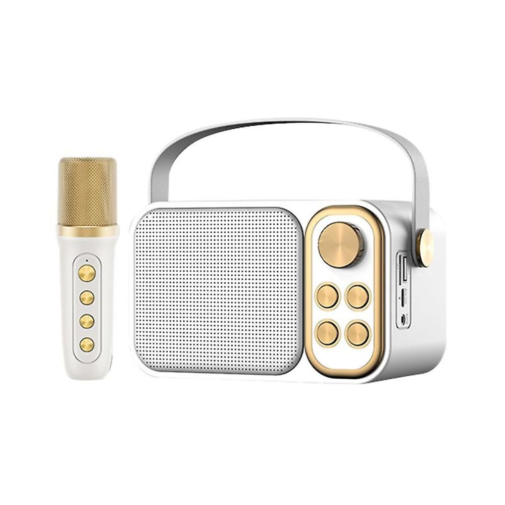 Klack Altavoz Subwoofer Karaoke Retro Klack con micrófono, con Bluetooth, 10W - Blanco