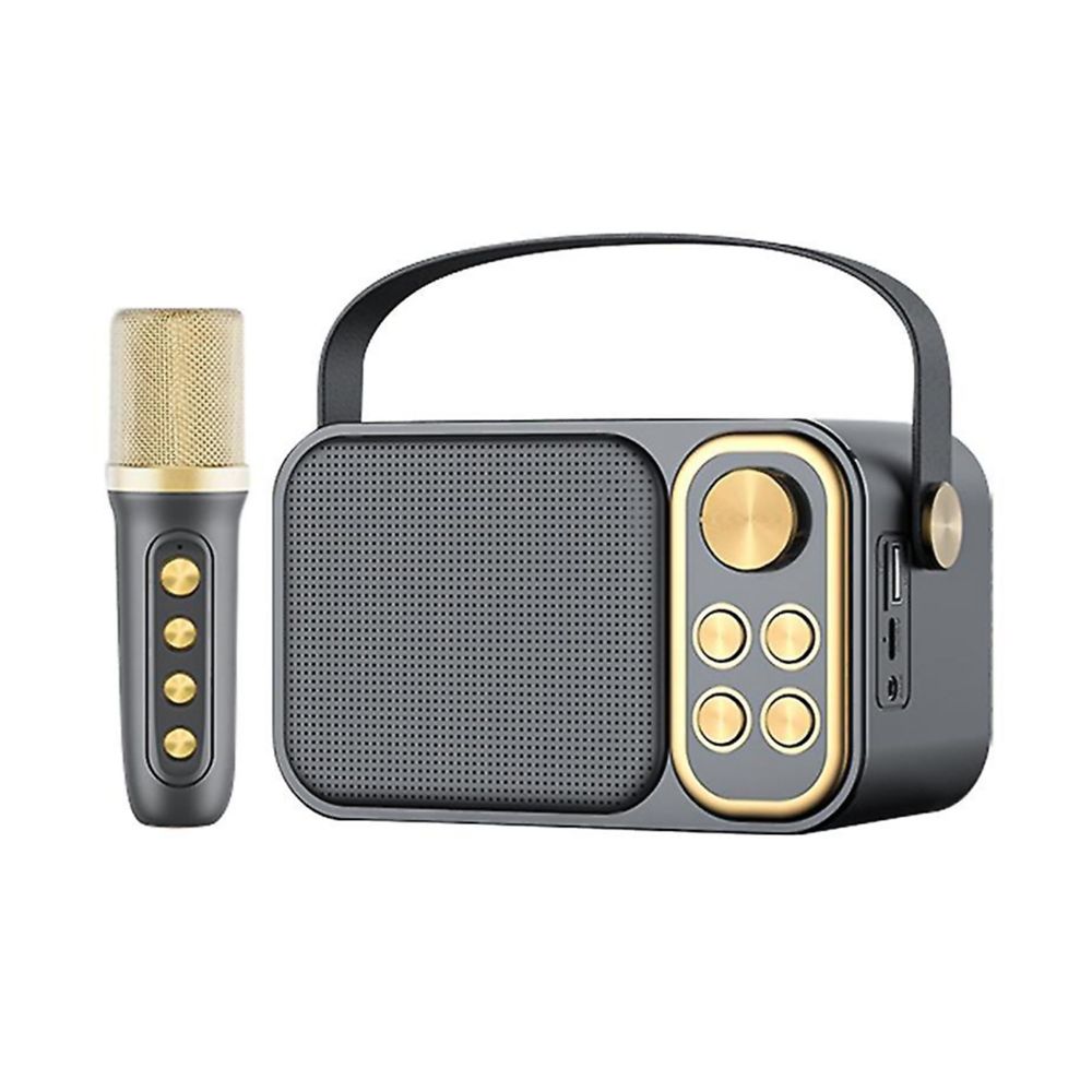 El Altavoz Subwoofer Karaoke Retro Klack es un dispositivo compacto y portátil que ofrece una excelente calidad de sonido