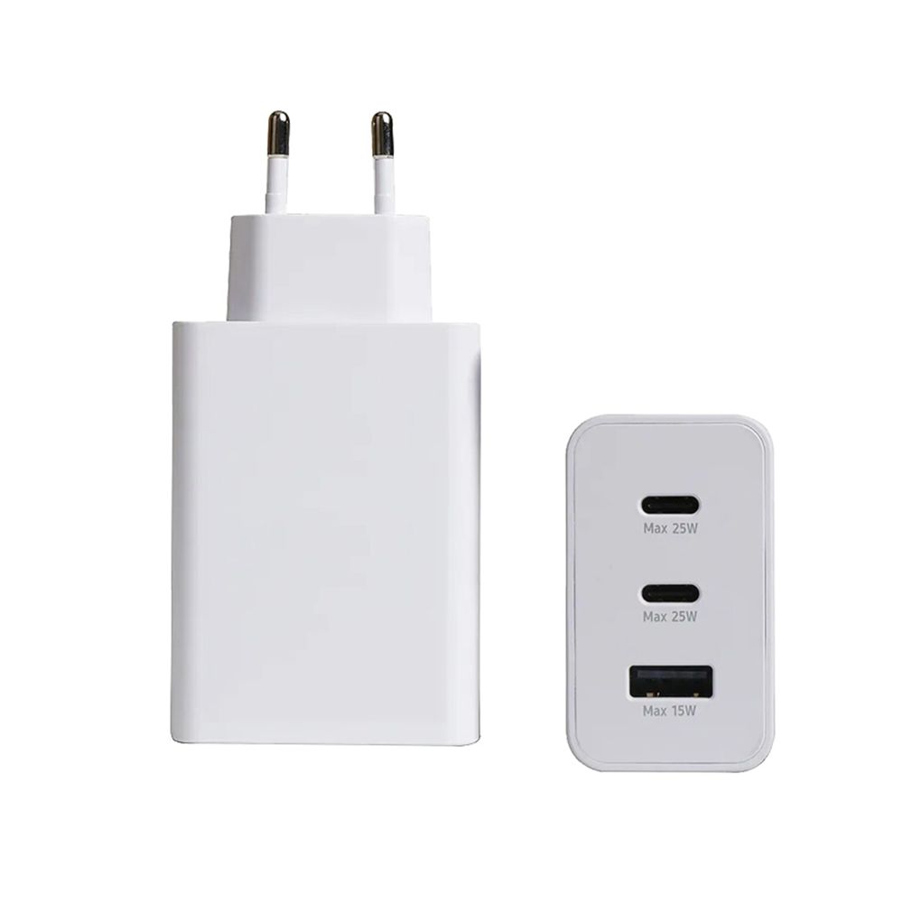 Klack CARGADOR 65W Klack USB-C ADAPTADOR de dos puertos USB-C y un puerto USB-A - Blanco