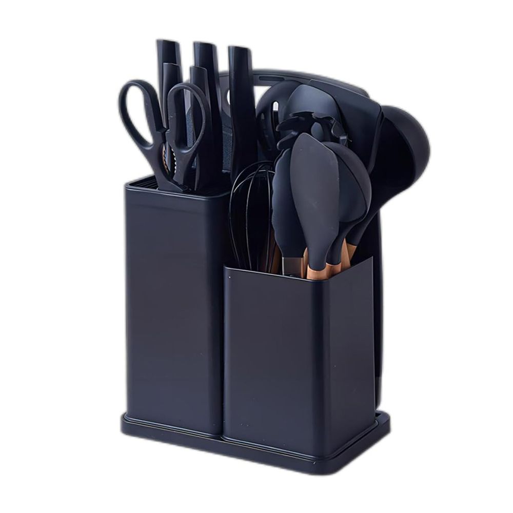 Set de Utensilios De Cocina Klack de 19 piezas Silicona con cuchillos y Tabla - Negro