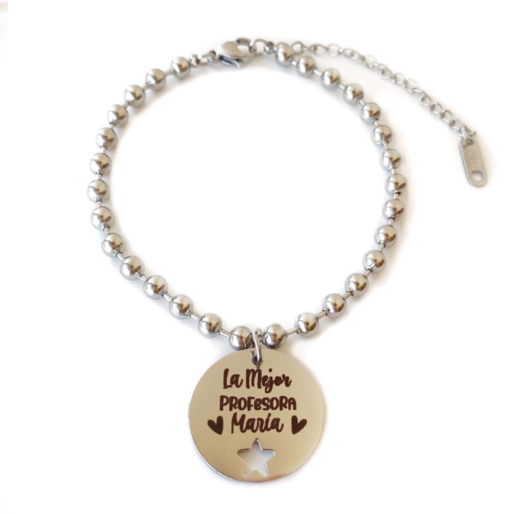 Handmade’s Victim Pulsera Personalizable "La mejor Profe" de acero inoxidable regalo para profesora