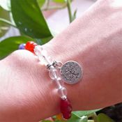 miniatura Pulsera 7 Nudos Roja – Hilo Rojo-Ajustable + Mano de Fátima + Pulsera 7 Chakras + Arbol de la Vida. 