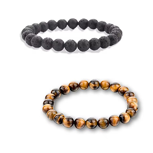 Pack Pulsera Ojo de Tigre y Pulsera de Roca de Lava