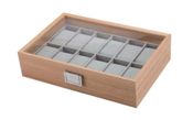 miniatura Caja para relojes con 12 compartimentos almohadillas extraíbles y tapa de cristal 1