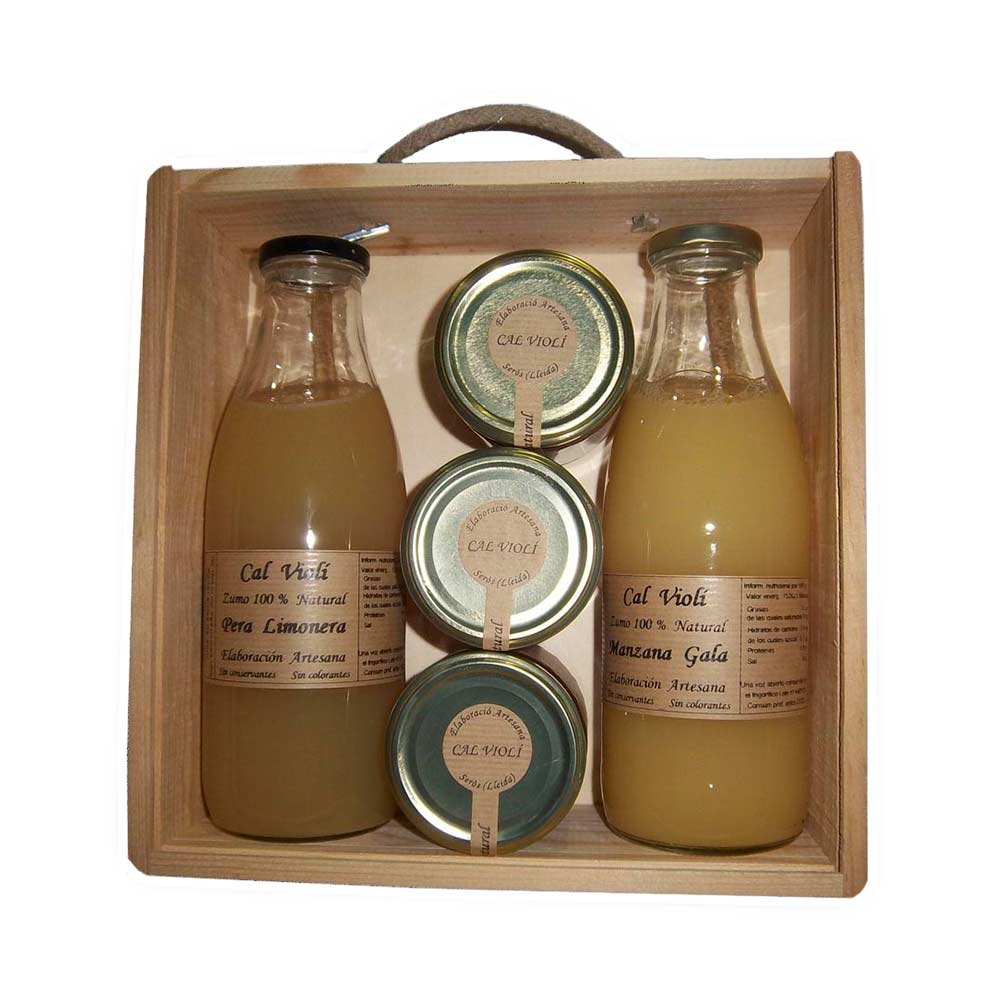 Caja de madera regalo de zumos y mermeladas