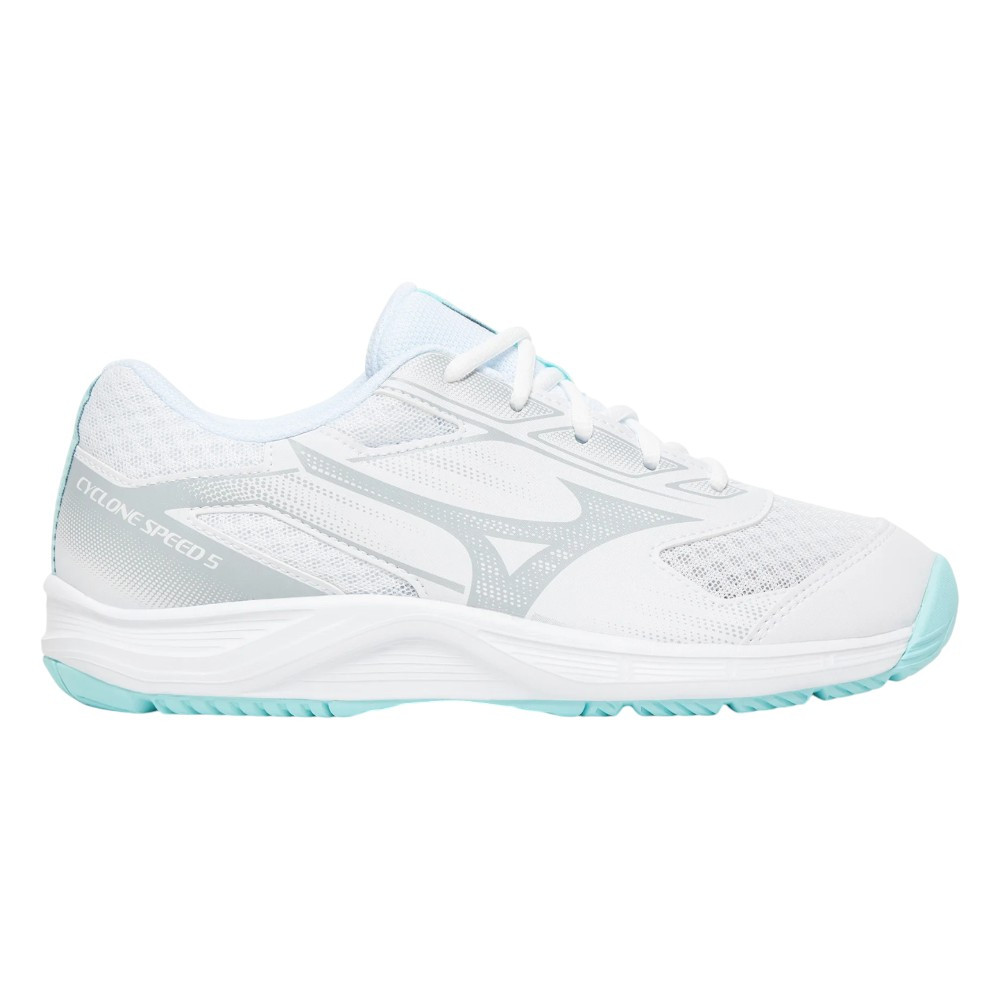 Imagen ZAPATILLAS MIZUNO CYCLONE SPEED 5 BLANCAS CELESTE GRIS SILVER V1GC2580-45 VOLEIBOL MUJER VOLEY