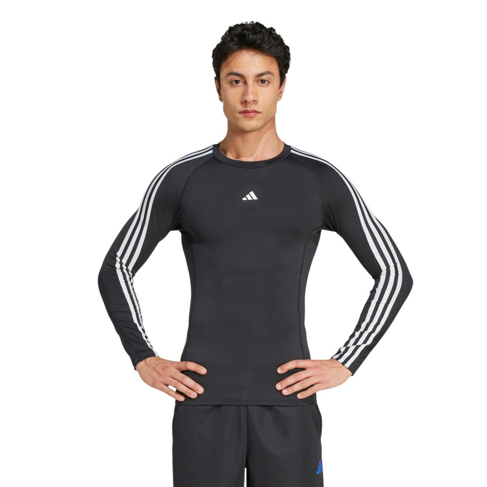 Imagen CAMISETA ADIDAS TECHFIT COMPRESSION TRAINING 3 RALLAS NEGRO IN5586 MANGA LARGA HOMBRE