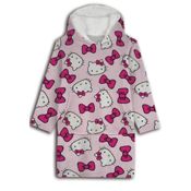miniatura Bata Manta Coralina Oversize Hello Kitty Talla Única Niñ@s con Gran Bolsillo y Gorro 1