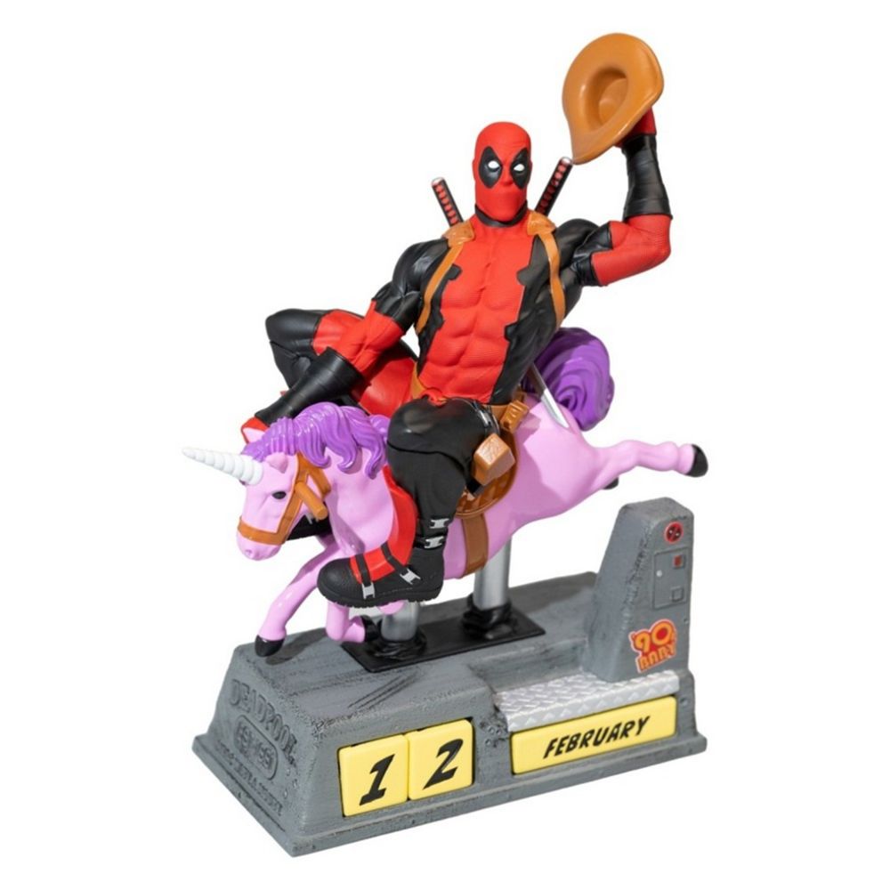 Figura Calendario Perpetuo 3D Marvel Deadpool sobre Unicornio 22x17x10cm 1