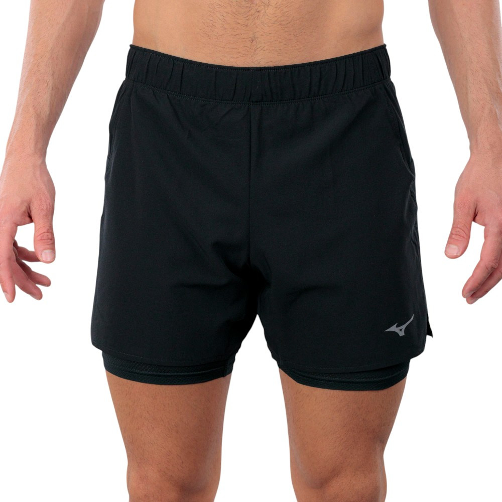 Imagen SHORT MIZUNO CORE 5,5 INCHES 2 EN 1 NEGRO J2GBC510-09 PANTALON RUNNING CON MALLA HOMBRE