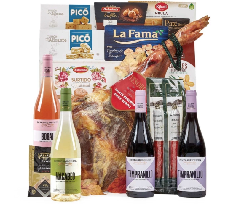 Lote 19: Cesta de Navidad con Paleta Reserva Cruce Duroc Tesoro de Benito e Ibéricos 1