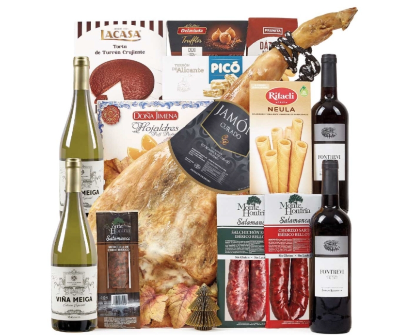 Lote 20: Cesta de Navidad Elegante con Jamón Curado e Ibéricos Premium 1