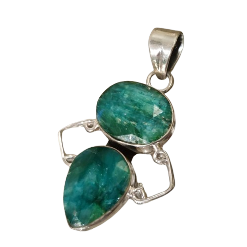 Colgante De Plata De Ley Y Piedra Ágata Verde