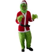miniatura Disfraz El Grinch Duende Verde Peludo con Traje de Navidad Adulto 1