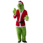 miniatura Disfraz El Grinch Duende Verde Peludo con Traje de Navidad Adulto 4
