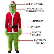 miniatura Disfraz El Grinch Duende Verde Peludo con Traje de Navidad Adulto 2