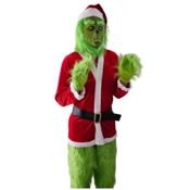 miniatura Disfraz El Grinch Duende Verde Peludo con Traje de Navidad Adulto 5