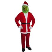 miniatura Disfraz El Grinch Criatura Verde Navideña con Traje Papá Noel Rojo 5