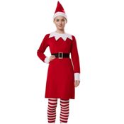 miniatura Disfraz Elfa Navidad Traje Rojo Mujer 4