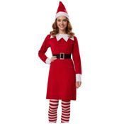 miniatura Disfraz Elfa Navidad Traje Rojo Mujer 1