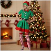 miniatura Disfraz Elfa Navideña Vestido Verde manga corta Mujer 2
