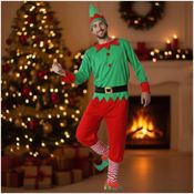 miniatura Disfraz Elfo Navidad Traje verde y rojo Hombre 2
